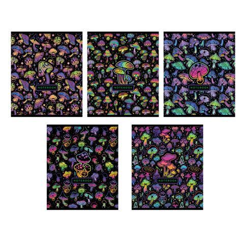 Тетрадь А5 48 л., ПЗБМ скоба, клетка, фольга, TWIN-лак, "Грибочки" (микс в спайке), 23768