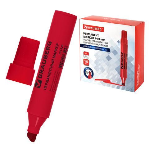 Маркер перманентный BRAUBERG "JUMBO", КРАСНЫЙ, ШИРОКАЯ ЛИНИЯ ПИСЬМА, скошенный наконечник, 3-10 мм, 151226