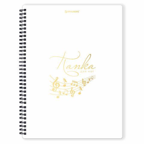 Папка-тетрадь для нот А4, 20 вкладышей на 40 страниц, на гребне, пластик, БЕЛАЯ, BRAUBERG, 404644