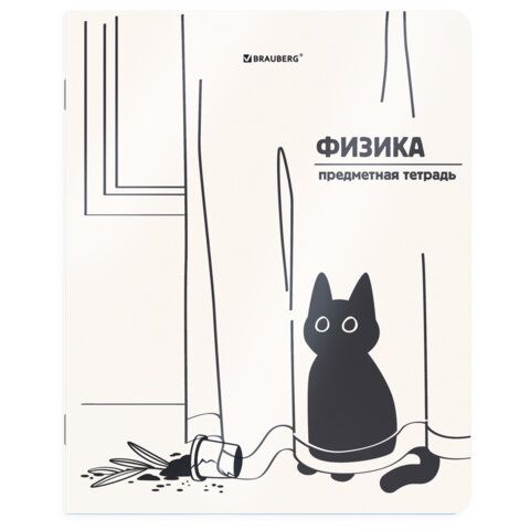 Тетрадь предметная КОТ-НЕПОСЕДА 48 л., пластиковая обложка, ФИЗИКА, клетка, подсказ, BRAUBERG, 405537