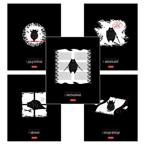 Тетрадь обложка пластик, А5 48л. скоба, клетка, HATBER, Кот-самурай (микс в спайке), 091461, 48Т5В1пл