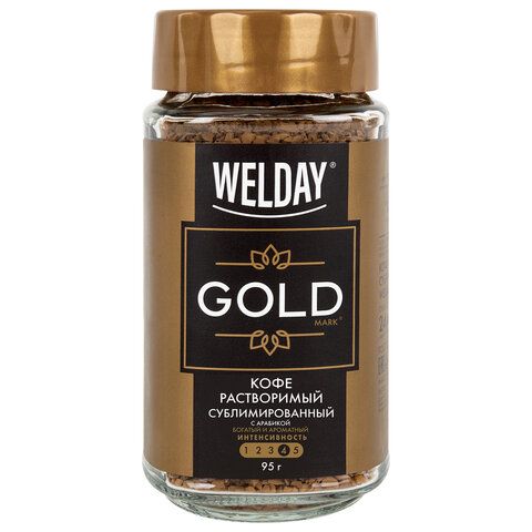 Кофе растворимый WELDAY "Gold", сублимированный, 95 г, стеклянная банка, 622675