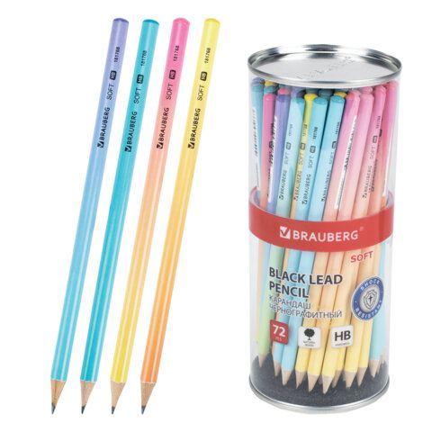 Карандаш чернографитный BRAUBERG "SOFT PASTEL", 1 шт., HB, корпус ассорти, 181768