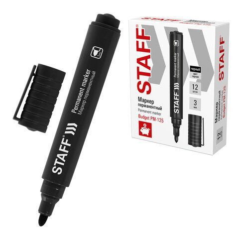 Маркер перманентный STAFF "Basic Budget PM-125", ЧЕРНЫЙ, круглый наконечник 3 мм, 152174