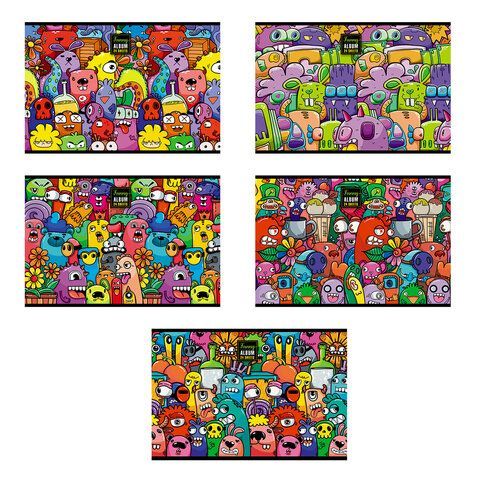 Альбом для рисования А4 24 л., скоба, TWIN-лак, ПЗБМ, 205х295 мм, "Куча Монстров" (микс в спайке), 44055