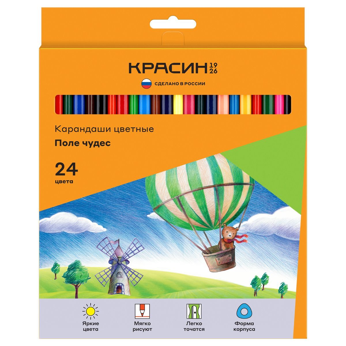 Карандаши цветные Красин "Поле чудес", 24цв., трехгр., заточен., картон, европодвес