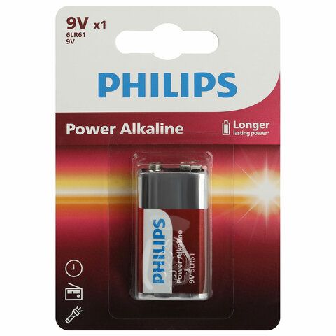 Батарейка алкалиновая 1 шт. PHILIPS Power Alkaline, Крона 9V (6LR61, 6LF22, 1604A), блистер, Б0062717 Батарейка алкалиновая 1 шт. PHILIPS Power Alkaline, Крона 9V (6LR61, 6LF22, 1604A), блистер, Б0062717