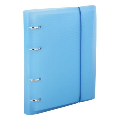 Тетрадь на кольцах А5 175х220 мм, 120 л., пластик, клетка, с резинкой, BRAUBERG, синий, 403567