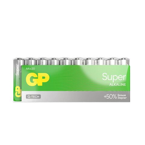 Батарейки GP Super, AA (LR6, 15А), алкалиновые, пальчиковые, КОМПЛЕКТ 20 шт., 15A-2CRVS20, GP 15A-2CRVS20