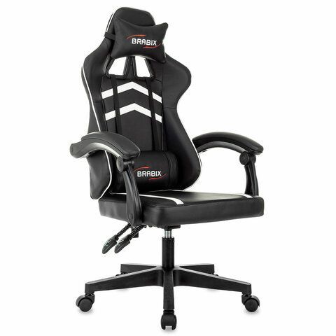 Кресло компьютерное BRABIX "Shooter GM-123", 2 подушки, экокожа, черное/белое, 533191