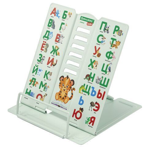 Подставка для книг BRAUBERG KIDS mini, "Animals" с алфавитом, регулируемый угол наклона, металлическая, 238965