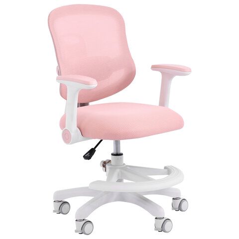 Кресло детское с подставкой для ног BRABIX KIDS MG-215, сетка/ткань TW, розовое, 533311