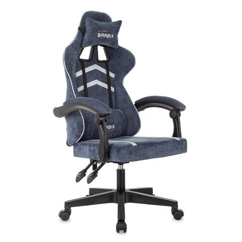 Кресло компьютерное BRABIX ''Shooter GM-123'', 2 подушки, ткань, синее/серое, 533212