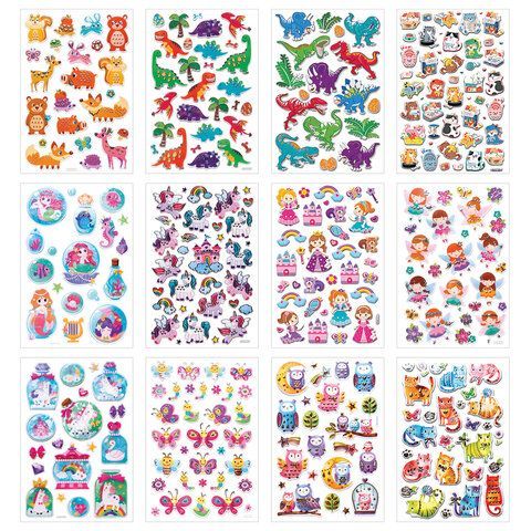 Наклейки объемные MAXI 21х14 см, ассорти 12 видов, FUNSTER (ФАНСТЕР), 666678