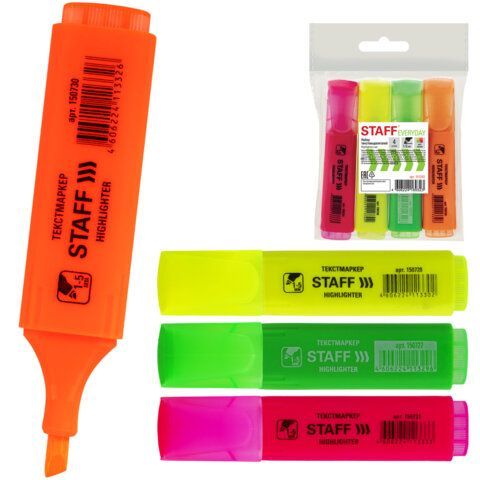 Набор текстовыделителей STAFF "EVERYDAY" HL-243, 4 шт., АССОРТИ, линия 1-5 мм, 151243