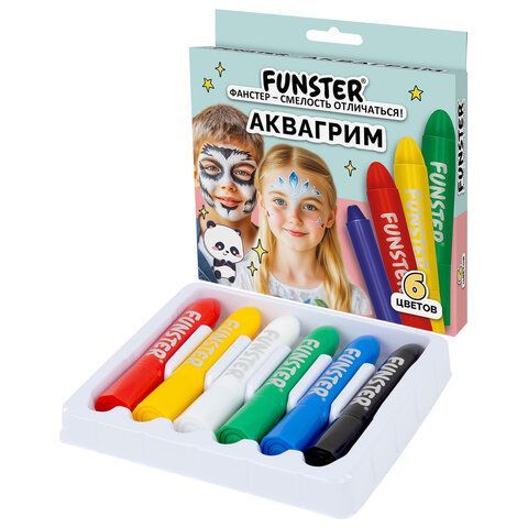 Аквагрим для лица и тела 6 ярких цветов, FUNSTER, легко смываются, 192571