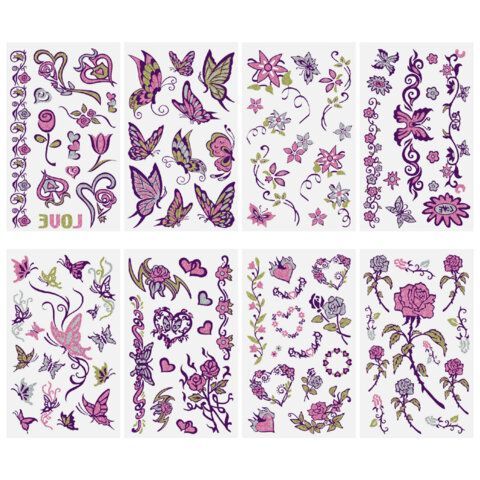 Наклейки-тату переводные "Блестящие", 15,5х9,5 см, ассорти 8 видов, FUNSTER (ФАНСТЕР), 666107