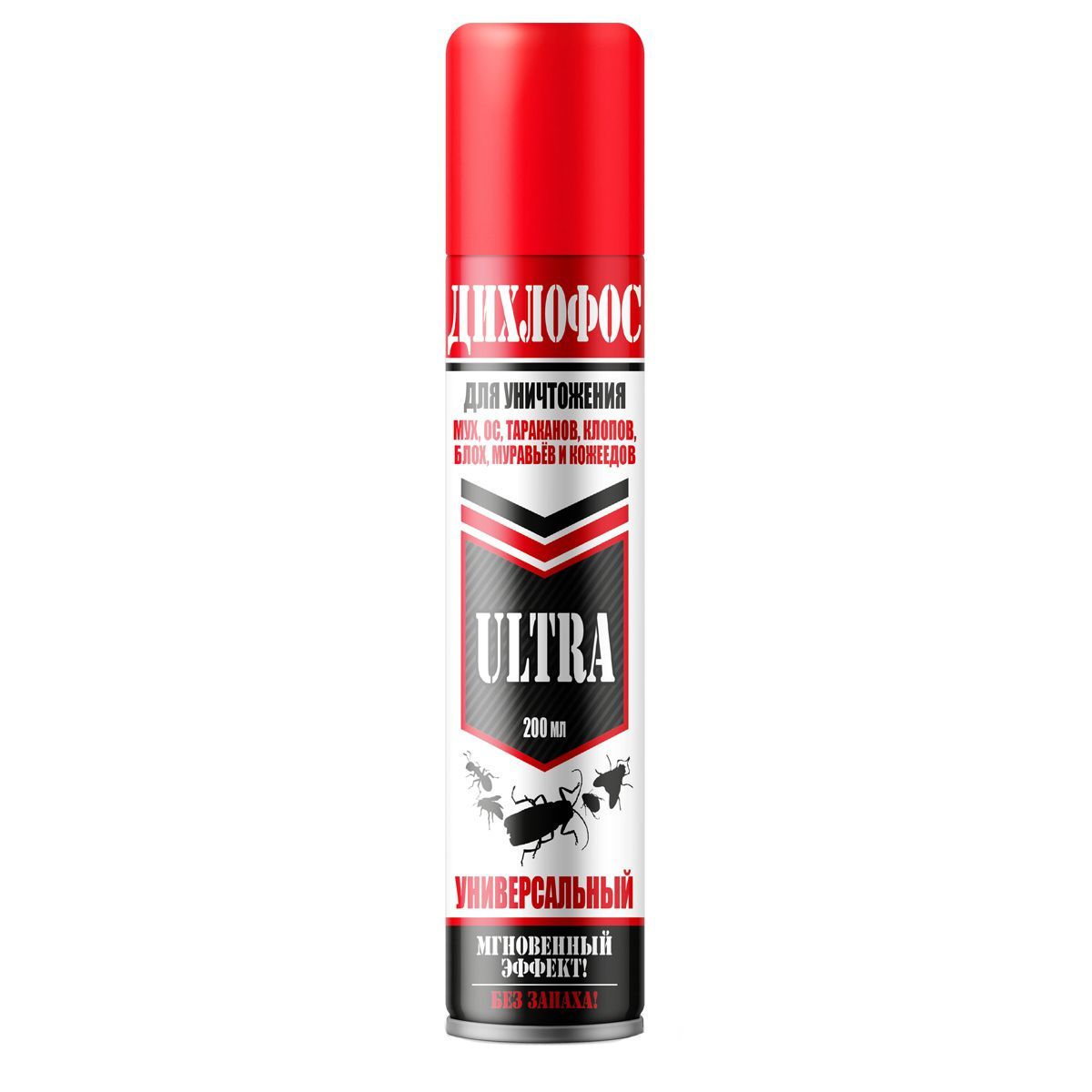 Аэрозоль от летающих и ползающих насекомых "Дихлофос Ultra", 200мл, красный