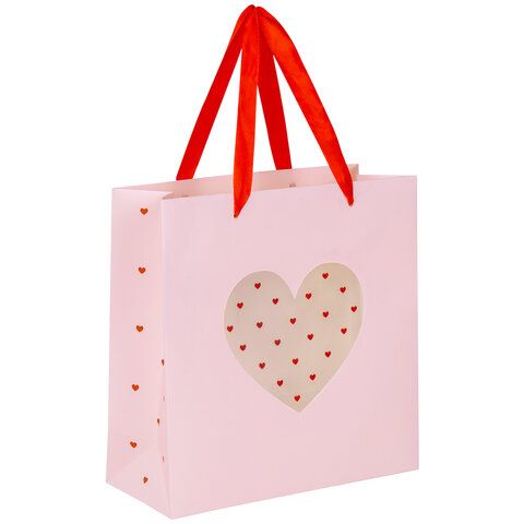 Пакет подарочный 20х20х8 см ЗОЛОТАЯ СКАЗКА "With LOVE", с прозрачным окном, матовая ламинация, 608255