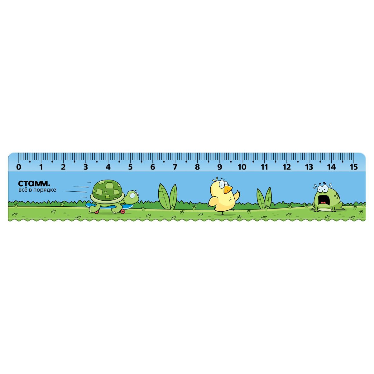 Линейка 15см СТАММ "Черепашка", пластиковая, с волнистым краем, европодвес