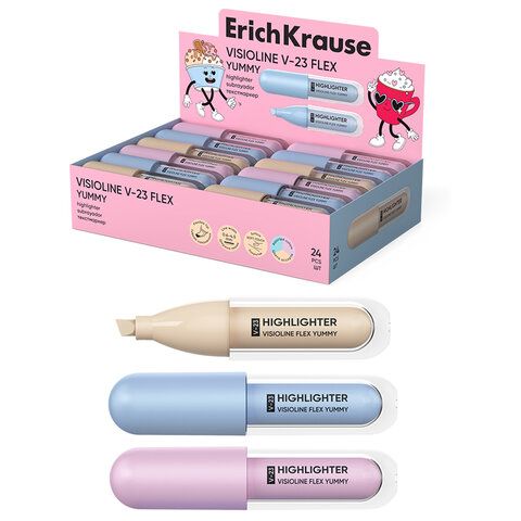 Текстовыделитель ERICH KRAUSE "Visioline V-23 Flex Yummy", с гибким наконечником, цвет ассорти, 63554