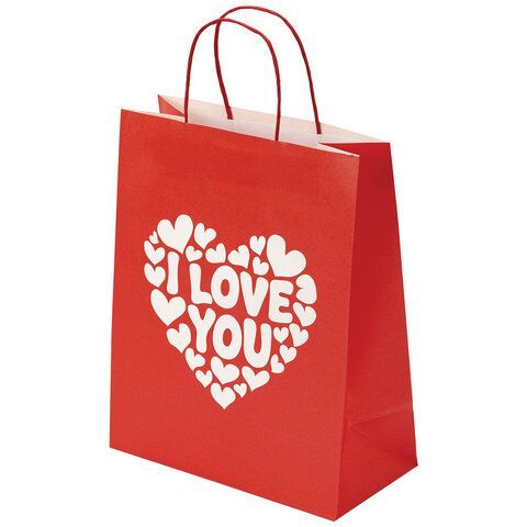 Пакет подарочный (1 штука) 26х13х32 см (L) "Love Kraft", крафт, ЗОЛОТАЯ СКАЗКА, 700843