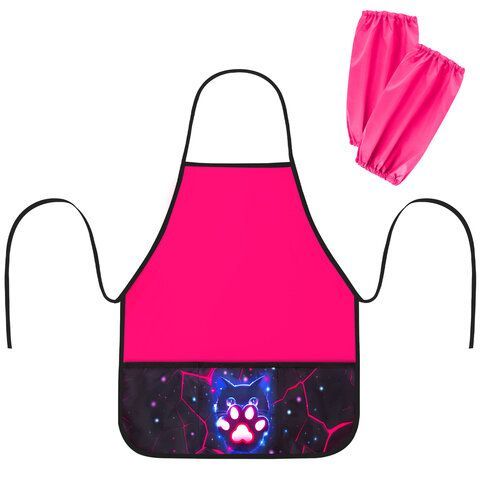 Фартук с нарукавниками для уроков труда BRAUBERG, 3 кармана, 46x54 см, Pink lava, 273641