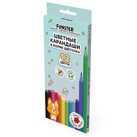 Карандаши цветные FUNSTER (ФАНСТЕР), 12 цветов, фигурный корпус в форме цветочка, 182069