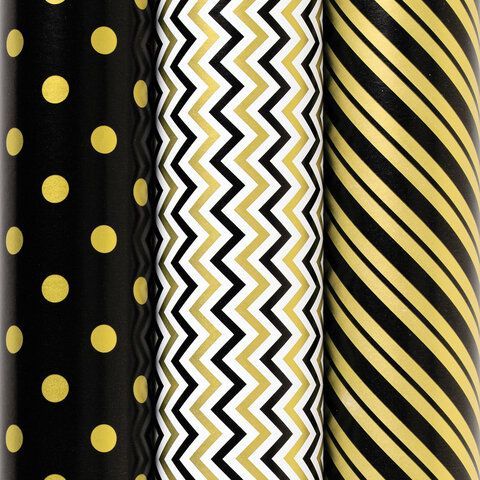 Бумага упаковочная мелованная НАБОР 3 шт., "Golden Pattern", 70х100 см, 3 дизайна, ЗОЛОТАЯ СКАЗКА, 592062