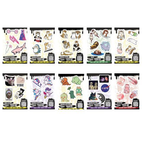 Наклейки виниловые, 49-53 шт., 9 листов, А6, "ЗАБАВНЫЕ ДИЗАЙНЫ", АССОРТИ, NALEPKING