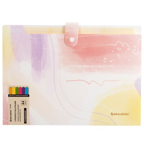 Папка-органайзер на кнопке 5 отделений, BRAUBERG "Extra", А4, пастельные узоры, 274100