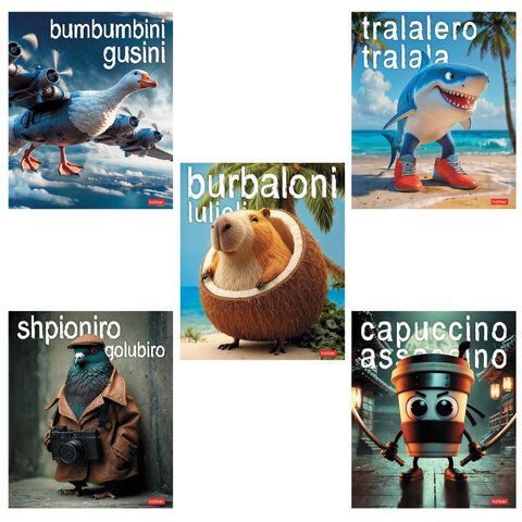 Тетрадь А5 48 л., HATBER, скоба, клетка, обложка картон, Brain rot content (микс в спайке), 093131, 48Т5В1