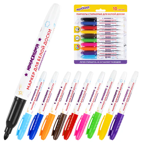 картинка Маркеры стираемые для белой доски НАБОР 10 ЦВЕТОВ, ЮНЛАНДИЯ "COLORWAY", 3 мм, 152100 от магазина