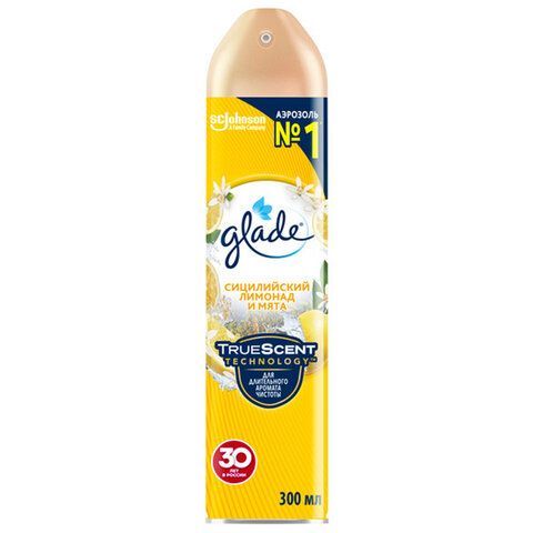 Освежитель воздуха аэрозольный 300мл GLADE "Сицилийский лимонад и мята", ш/к 33613, 864948 