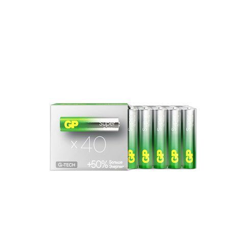 Батарейки GP Super, AAA (LR03, 24А), алкалиновые, мизинчиковые, КОМПЛЕКТ 40 шт., 24A-2CRVS40, GP 24A-2CRVS40