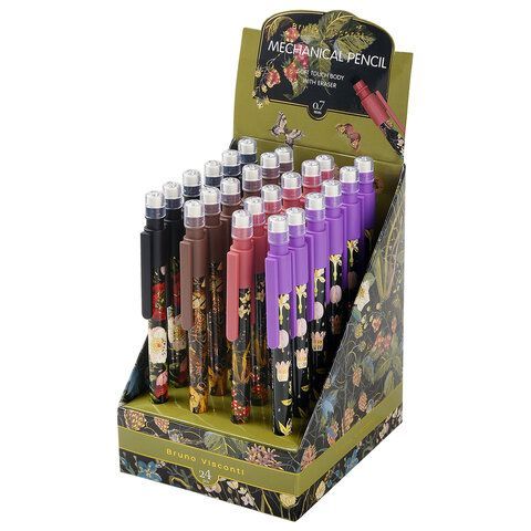 Карандаш механический 0,7 мм, BRUNO VISCONTI Flora.Black night, корпус ассорти, ластик, 21-0077/01