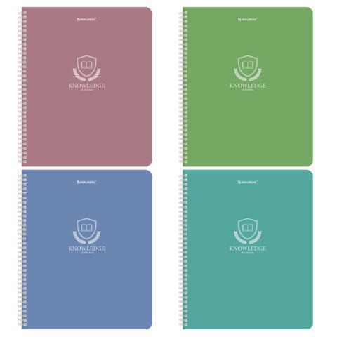 Тетрадь А5, 48 л., BRAUBERG, гребень, клетка, матовая ламинация, "Knowledge" (микс в спайке), 405324