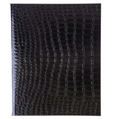 Тетрадь бумвинил А5 48 л., скоба, офсет №1, клетка, "ЧЕРНАЯ Metallic", тиснение CROCO, HATBER, 072232, 48Т5бвВ1