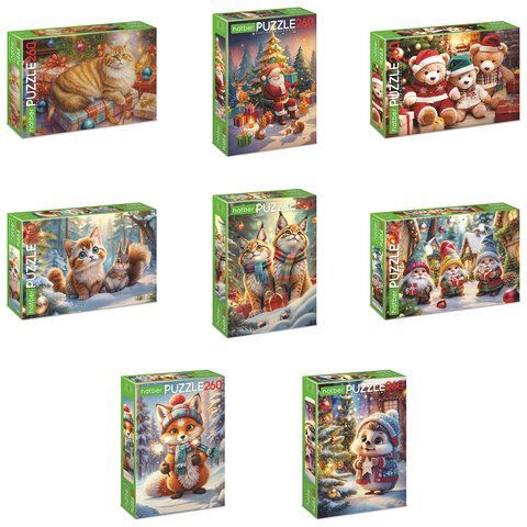 Пазл картонный НОВОГОДНИЙ 260 элементов АССОРТИ, 220х330 мм, HATBER