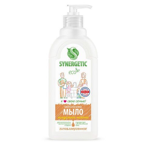 Мыло жидкое 500 мл SYNERGETIC "Миндальное молочко", гипоаллергенное, биоразлагаемое, дозатор, 105058 Мыло жидкое 500 мл SYNERGETIC "Миндальное молочко", гипоаллергенное, биоразлагаемое, дозатор, 105058