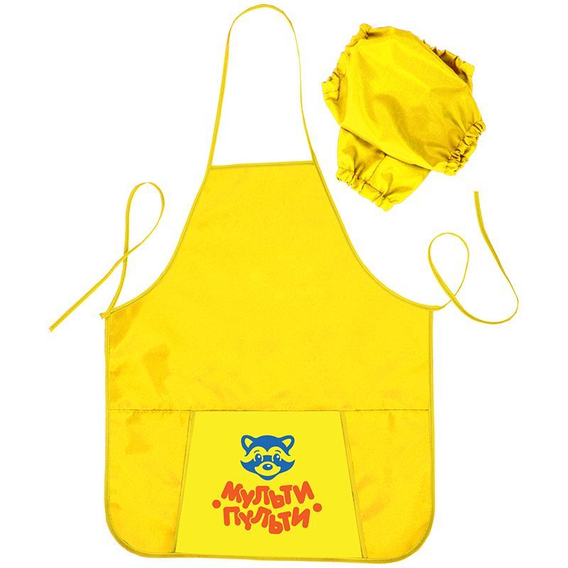 Фартук с нарукавниками Мульти-Пульти "Приключения Енота", 53,5*44,5см, 1 карман, желтый