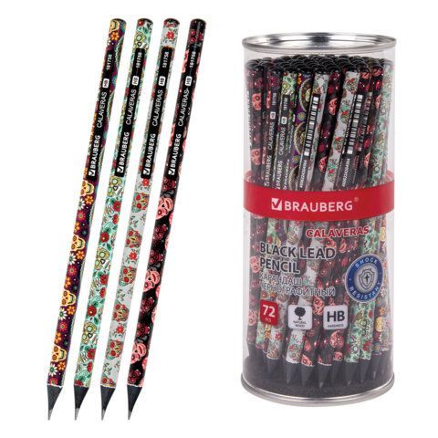 Карандаш чернографитный BRAUBERG "CALAVERAS", 1 шт., HB, корпус ассорти, 181758