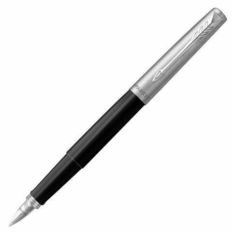Ручка перьевая PARKER "Jotter Originals Black Chrome CT", корпус черный, детали из нержавеющей стали, синяя, 2096894