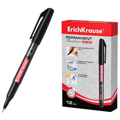 Маркер перманентный (нестираемый) ERICH KRAUSE "FP-50", ЧЕРНЫЙ, круглый наконечник, 0,6 мм, 37068