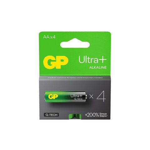 Батарейки КОМПЛЕКТ 4 шт., GP Ultra Plus, AA (LR6, 15 А), алкалиновые, пальчиковые, 15AUPNEW-2CR4
