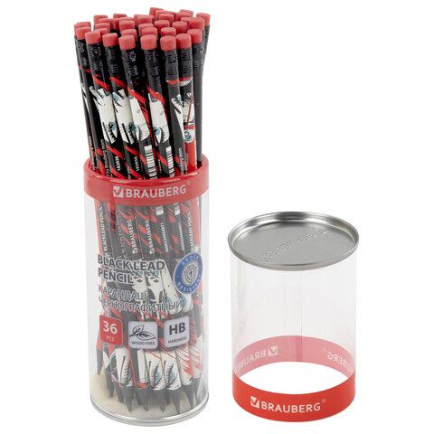Карандаш чернографитный с принтом BRAUBERG "RED ANIME", 1 шт, HB, с ластиком, корпус ассорти, 182026