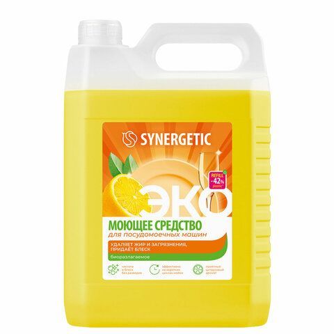 Гель для мытья посуды в посудомоечных машинах 5 л, SYNERGETIC, биоразлагаемый, ЭКО, 95 