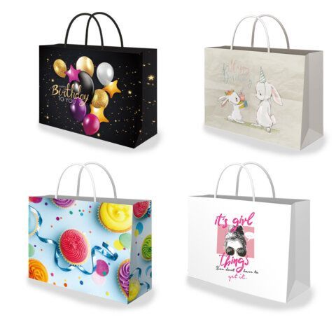 Пакет подарочный (1 штука) 45х13х33 см (XL), "Super Wide", ассорти, глиттер, фольга, ЗОЛОТАЯ СКАЗКА, 700828