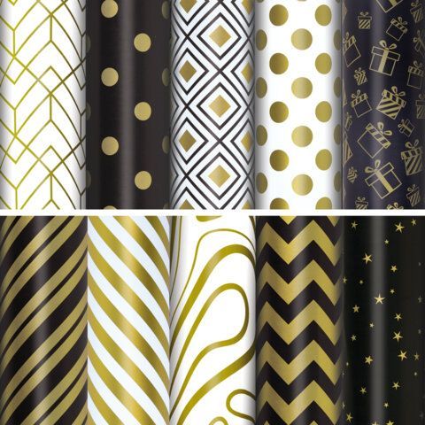 Бумага упаковочная "Golden pattern", 70x100 см, 10 дизайнов ассорти, ЗОЛОТАЯ СКАЗКА, 591912