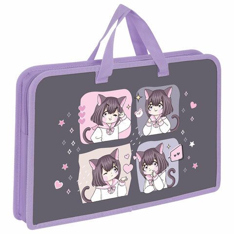 Папка на молнии с ручками ЮНЛАНДИЯ А4, 1 отделение, пластик, ширина 45 мм, "Anime dreamer", 273357